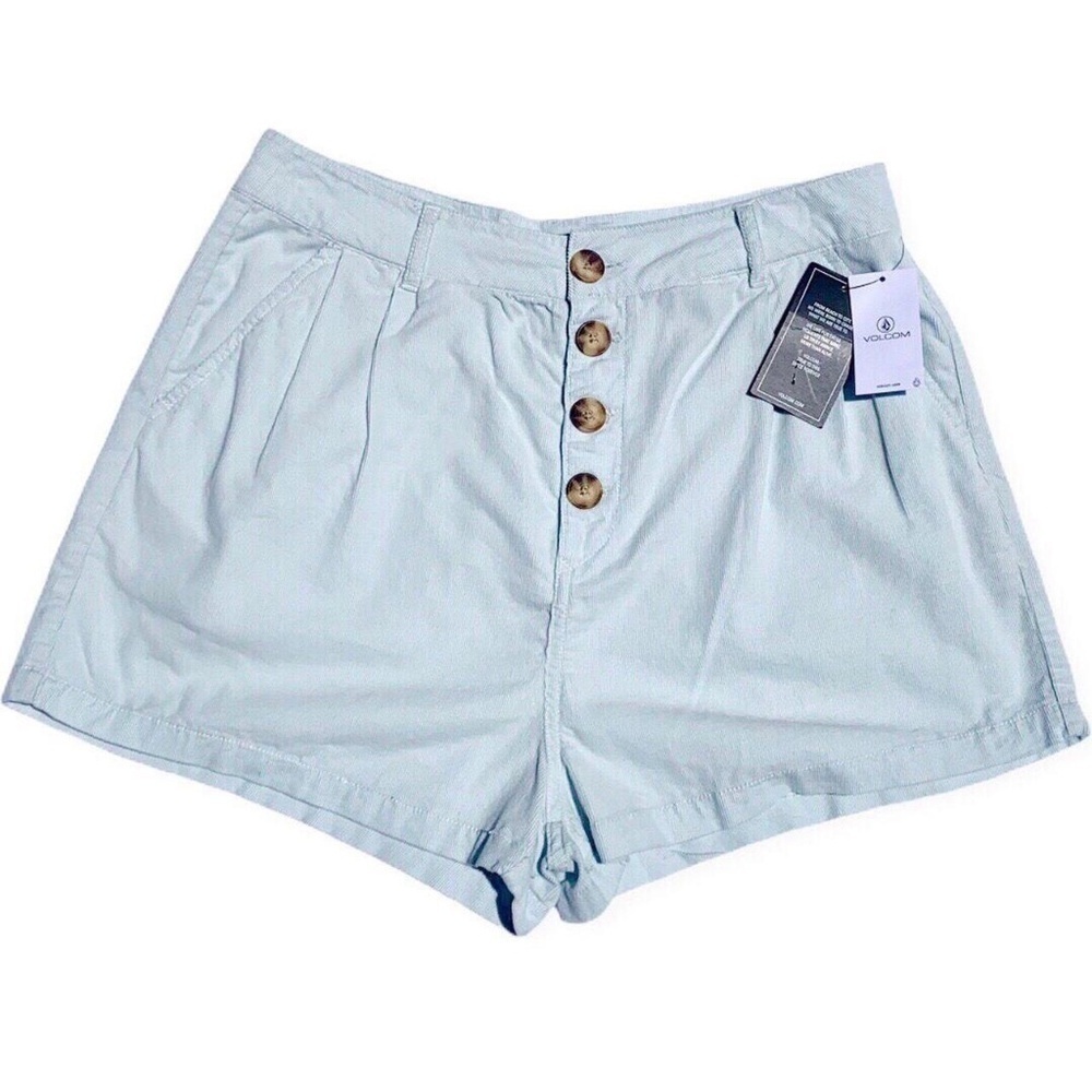 Volcom Light Blue High Waist Button-Front Shorts